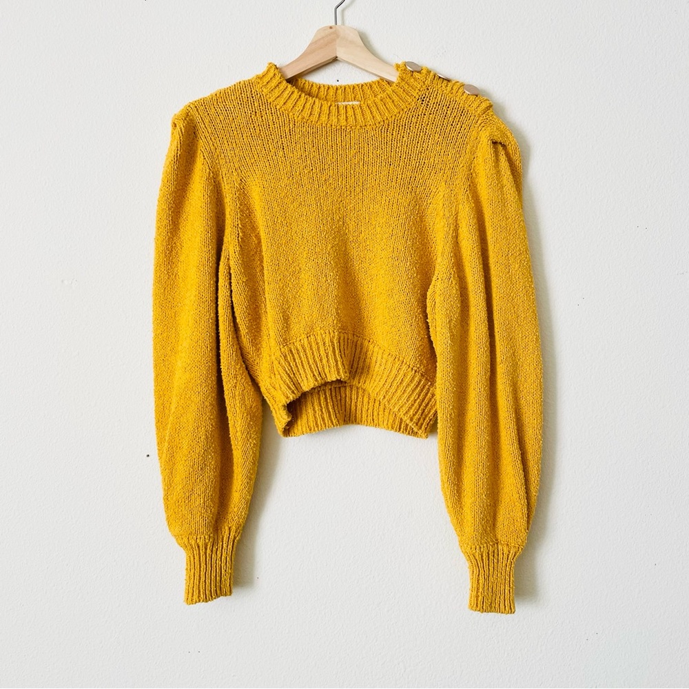Ronny Kobo MEDIUM Sallynna cropped balloon sleeve sweater in yellow gold